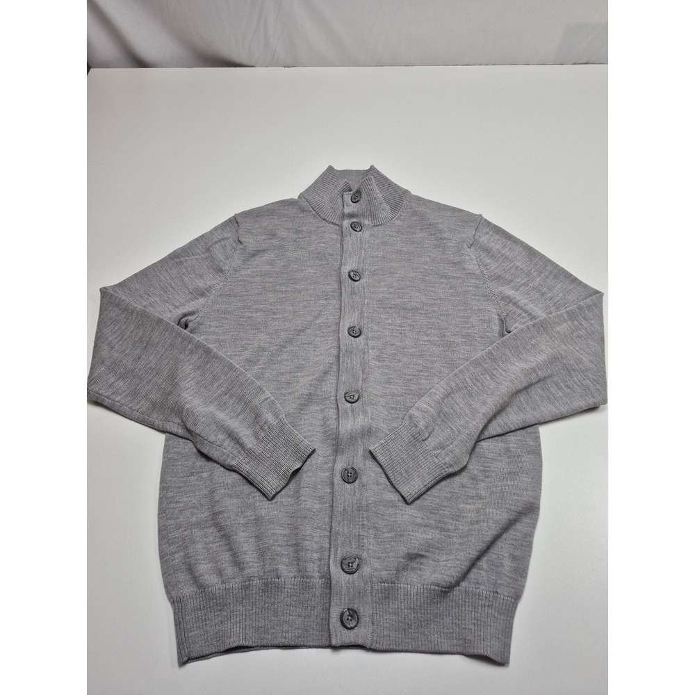 Suitsupply Sweater Mens Large Gray Merino Wool Mock Neck Cardigan Lightweight